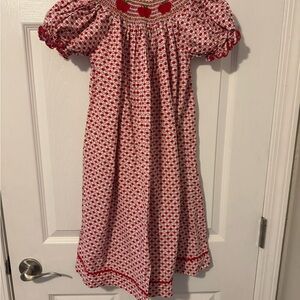 Red and White Smocked Dress